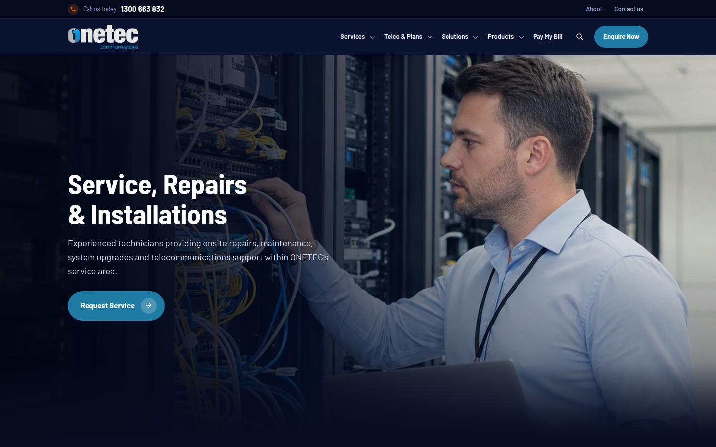 ONETEC Communications desktop website view