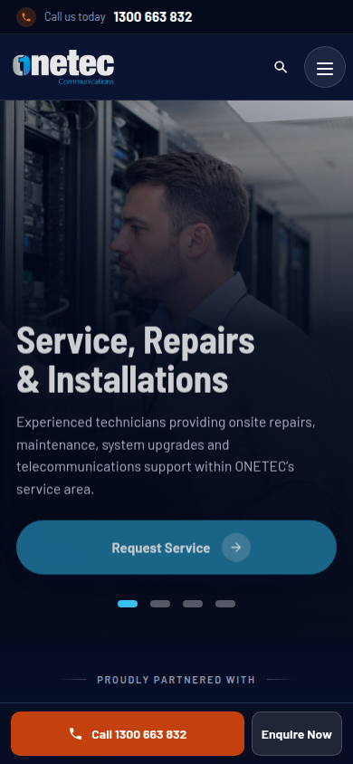 ONETEC Communications responsive mobile design